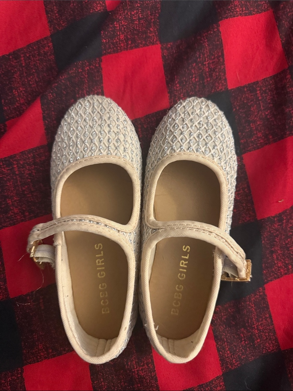 BCBGirls Cream Glitter Mary Jane Flats